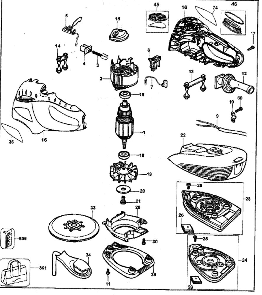 Sander Diagram and Parts List for 900116820  Black and Decker Belt or Drum Sander